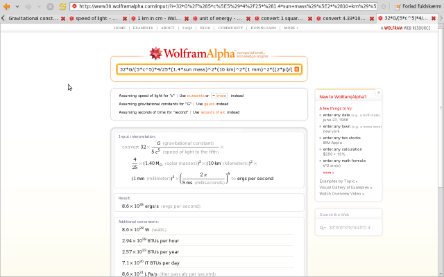 Wolfram Alpha solving a problem stated as a mixture of numbers, words and units. Note how neatly it tells you its interpretation of the question before actually solving it.
